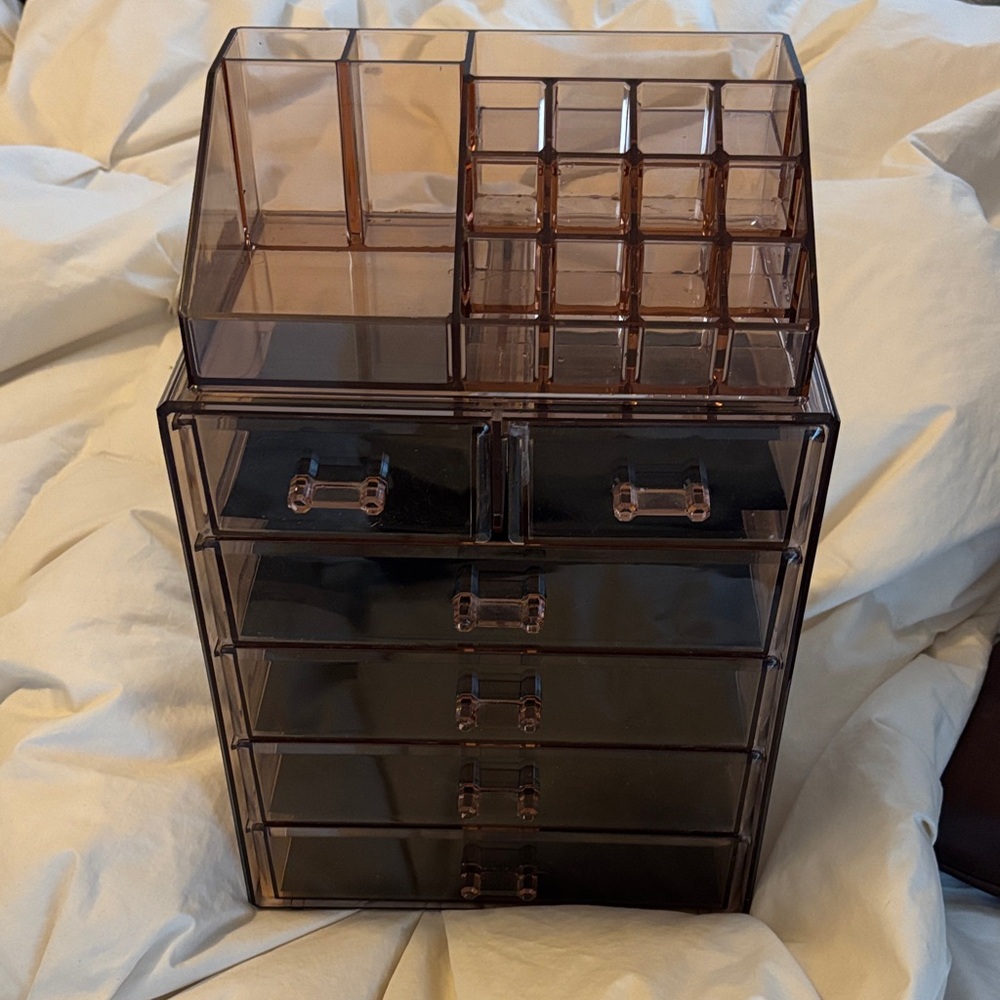 Smoky Brown Acrylic Makeup Organizer with Multiple Drawers